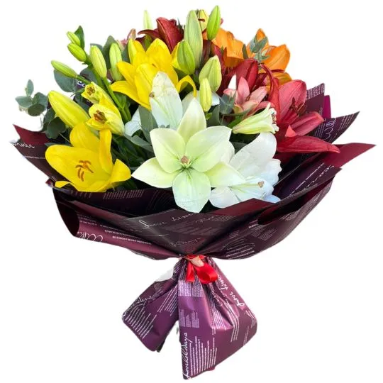 Ramo de flores lilium lirios con papel coreano